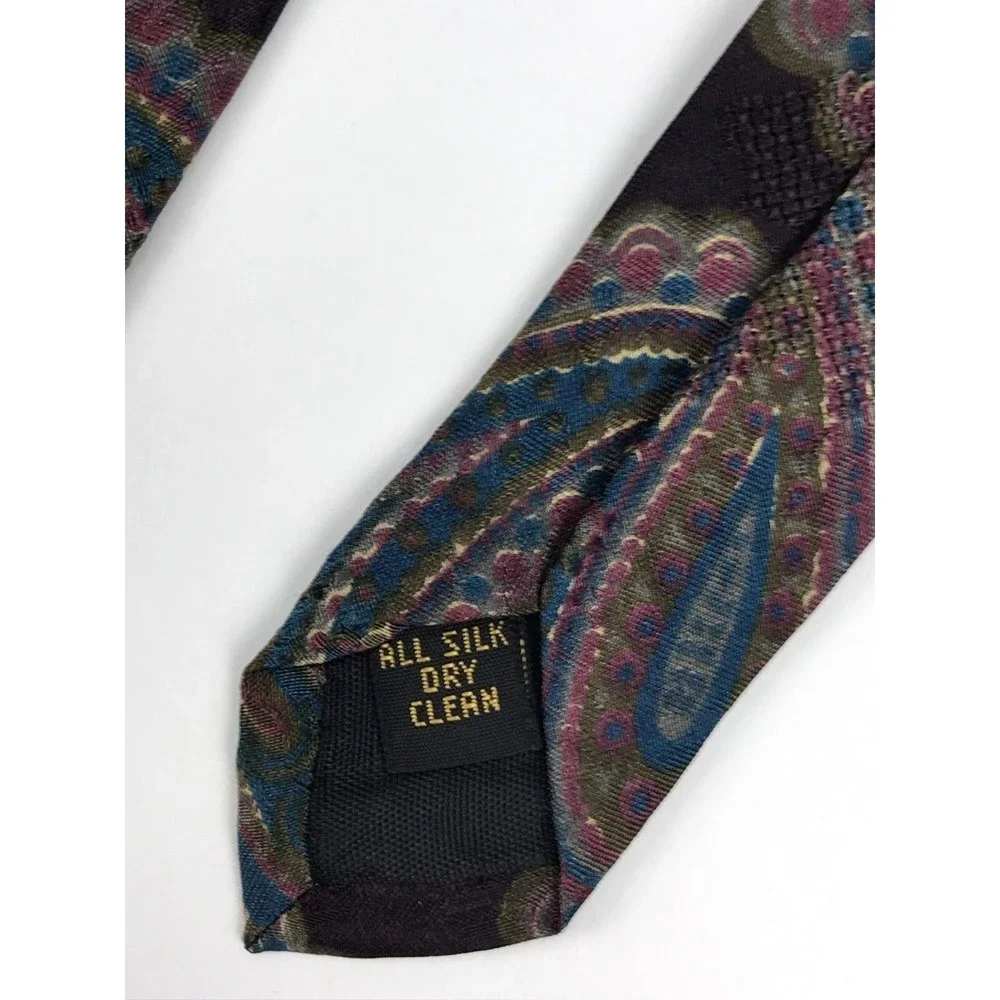 Aquascutum Tie 100% Silk Black Blue Purple Paisley Elegant Business Necktie 56
